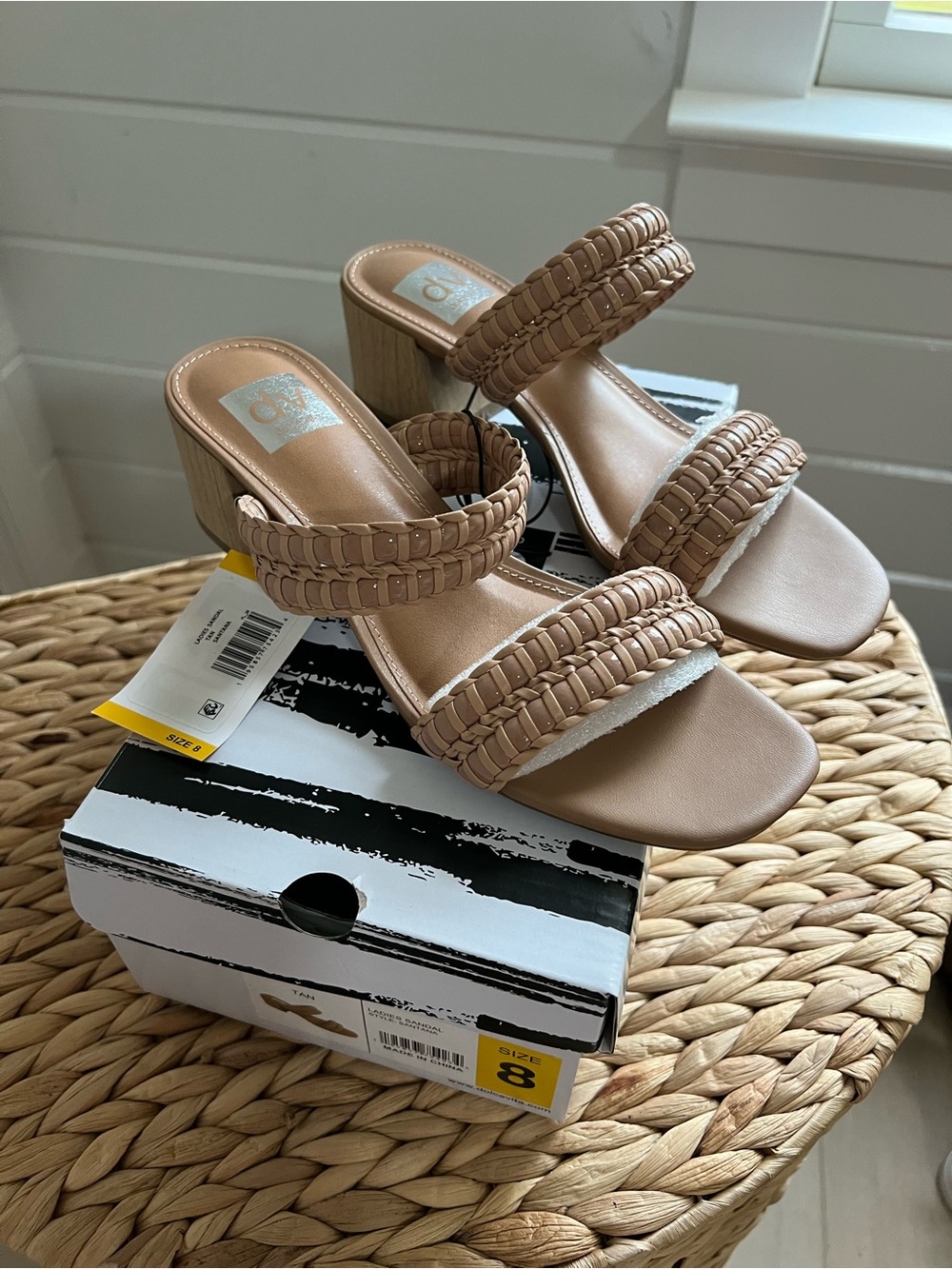DV by Dolce Vita Tan Braided Double-Strap Block Heel Sandals